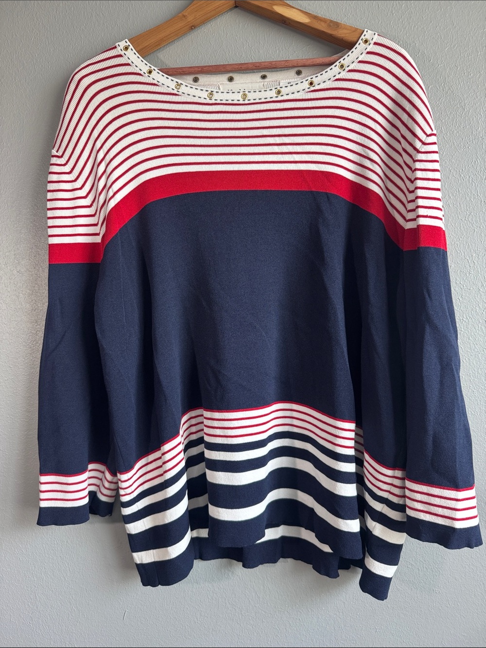 Alfred Dunner Navy, Red & White Striped Knit Sweater